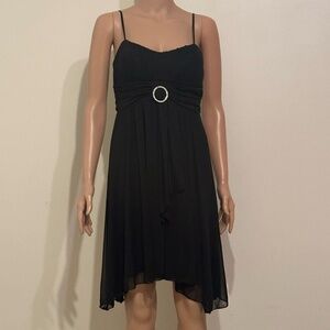 JS Boutique Black Chiffon Fit & Flare Dress Knee-Length XS | Rhinestone Waist